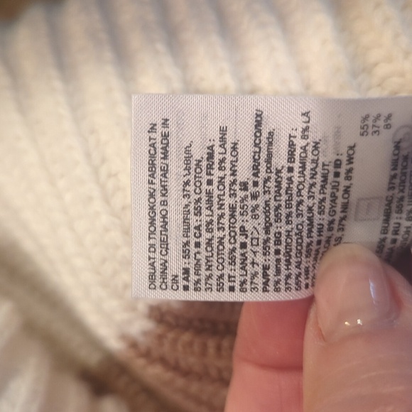 New Banana Republic Sweater Tan/Ivory Neutral Ribbed Knit Cotton Blend Cropped - Picture 6 of 8